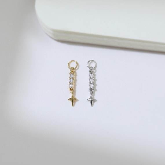 Starburst Moissanite Baguette Dangle Charm Celestial Diamond Look Drop Pendant 925 Silver Charm Connector Cartilage Helix Piercing Charm
