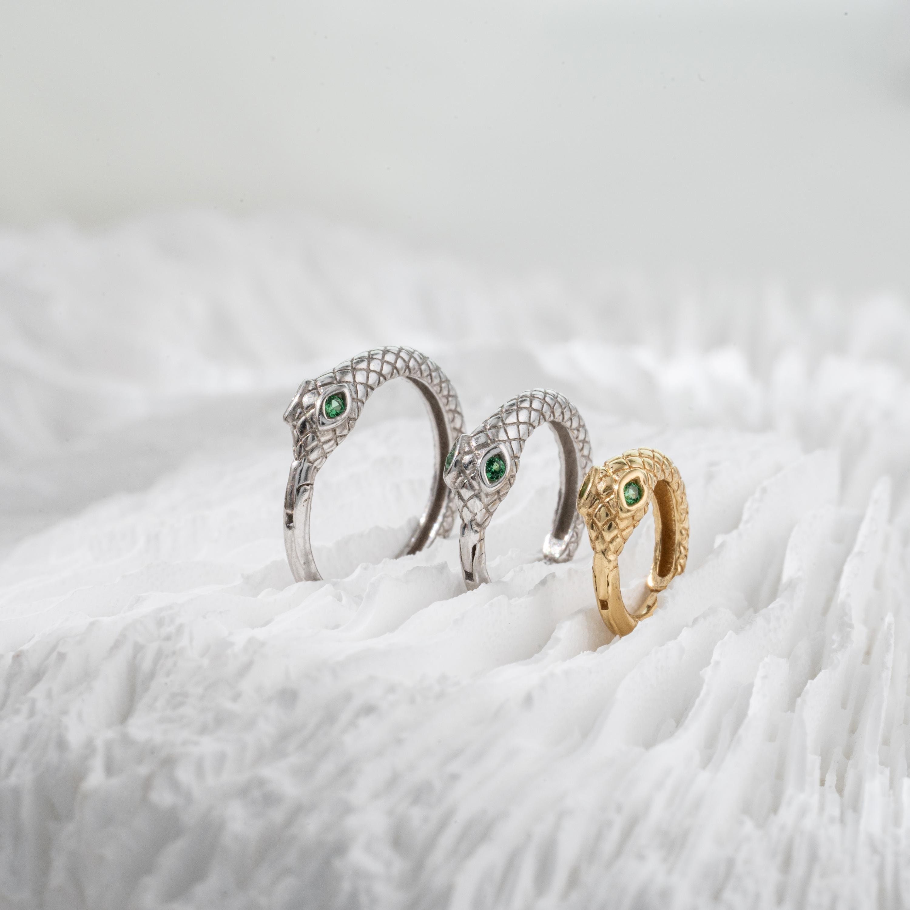 Snake Multiple Size Septum Ring Vivid Snake Green Gemstone Nose Ring Seamless Cartilage Daith Earring 16g Silver Hinged Clicker 6mm 8mm 10mm