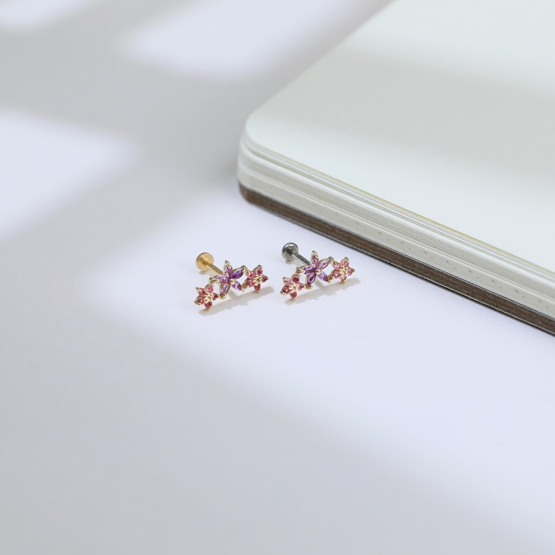 1 1/4” Floral Pink Conch half Cluster Studs main image 1