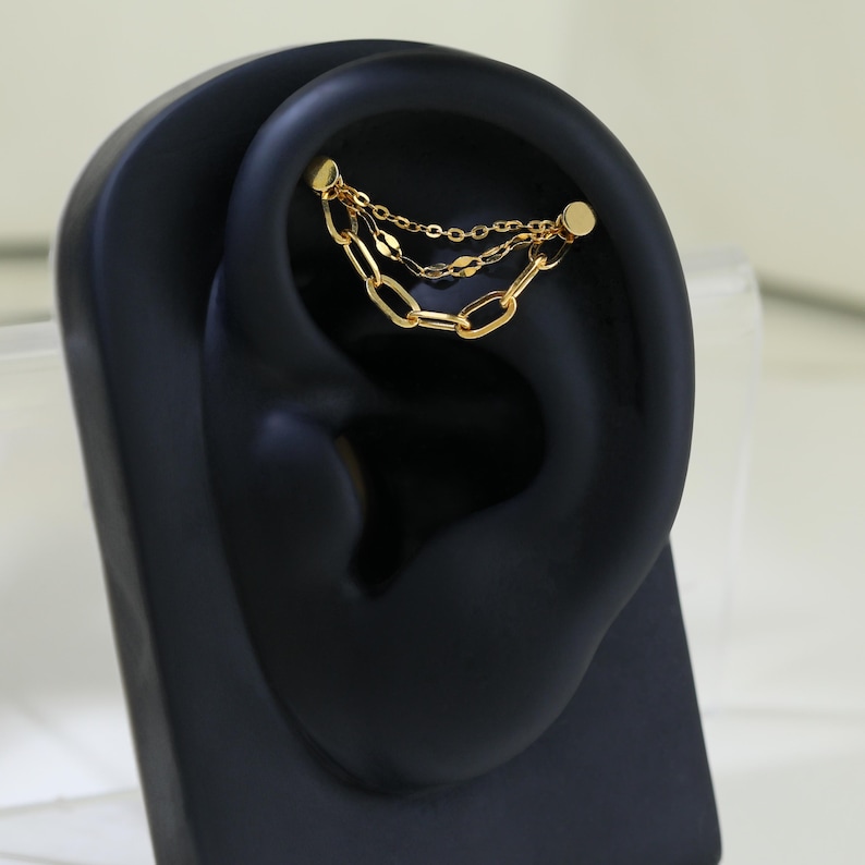 Ear Accessory With Chain Triple Chain Attachment Minimalist Chain Accessory for Cartilage Conch ...