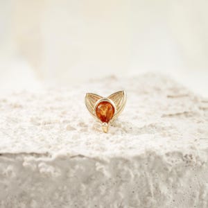 Pendiente de lágrima con granate naranja Fanta de oro macizo de 14 quilates, diseño en forma de hoja, piedra preciosa, cartílago, hélice, lóbulo de la oreja, piercing hecho a mano, regalo para ella