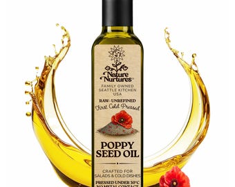 Poppy Seed Oil for Cooking | Raw First Cold Pressed | Single Press Below 30C | No Metal or Wood Contact | Unrefined | Made in USA