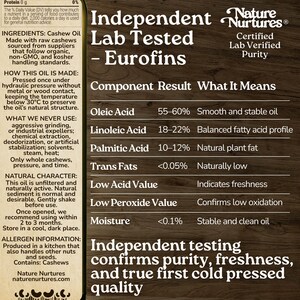 This care is confirmed through independent lab testing by Eurofins, where purity, freshness, and true first cold pressed quality are proven, not loudly, but with certainty. Pressed once below 30°C without metal or wood contact, the oil keeps its natural structure, balanced, clean, and stable, just as it was meant to be.