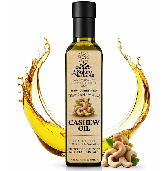 Cashew Oil for Cooking | Raw First Cold Pressed | Single Press Below 30C | No Metal or Wood Contact | Unrefined | Made in USA