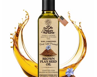 Brown Flaxseed Oil for Cooking | Raw First Cold Pressed | Single Press Below 30C | No Metal or Wood Contact | Unrefined | Made in USA