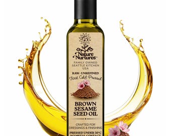 Brown Sesame Seed Oil for Cooking | Raw First Cold Pressed | Single Press Below 30C | No Metal or Wood Contact | Unrefined | Made in USA