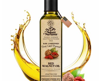 Red Walnut Oil for Cooking | Raw First Cold Pressed | Single Press Below 30C | No Metal or Wood Contact | Unrefined | Made in USA