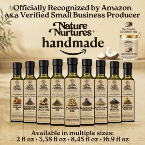 Over time, this approach becomes a full collection, officially recognized by Amazon as a verified small business producer, where each bottle carries the same careful standard and remains handmade, standing together like a quiet line of craft, including pistachio oil, hazelnut oil, hemp seed oil, grape seed oil, and macadamia oil, available in 60 ml (2 fl oz), 100 ml (3.38 fl oz), 250 ml (8.45 fl oz), and 500 ml (16.9 fl oz) sizes.