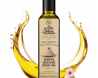 White Sesame Seed Oil for Cooking | Raw First Cold Pressed | Single Press Below 30C | No Metal or Wood Contact | Unrefined | Made in USA