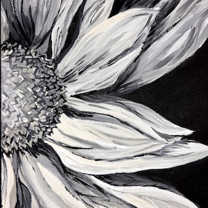 Hand Painted-acrylic black and white sunflower