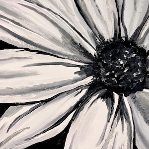 Hand Painted-black and white acrylic painting of daisy