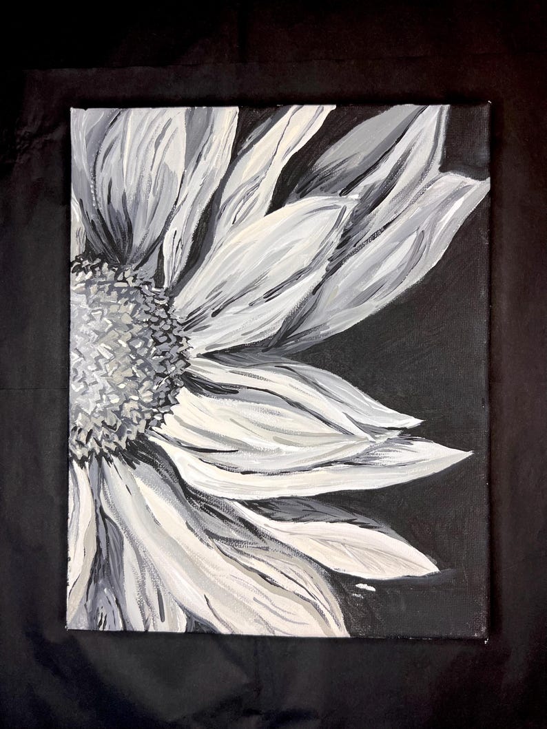 hand-painted-acrylic-black-and-white-sunflower-etsy