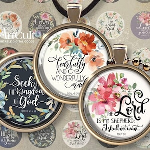 Printable BIBLE VERSES 1&quot; 1.2&quot; 1.5&quot; (25-30-38 mm) Circle Images, Instant Download, Set #3 for pendants, magnets, etc. ArtCult. PNG included