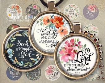 1 + 1.2 + 1.5 inch (25, 30, 38 mm) size Printable download BIBLE VERSES set #3 circle images for round pendants, cabochons, magnets, ArtCult