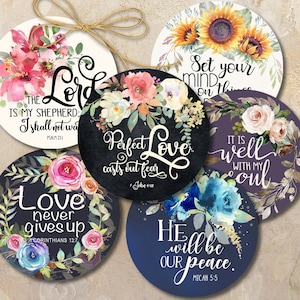 Blumen Bibel Vers Kreise, druckbare Schrift 2,5 & 2-Zoll-Aufkleber PNG JPG (Digitaler Download)