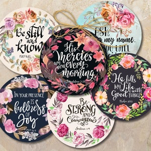Bible Verse Circles 2-2.5" Floral Scripture PNG JPG Stickers Designs (Digital Download)