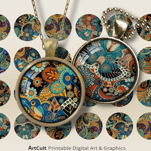 Printable 1 + 1.2 + 1.5 inch (25, 30, 38 mm) ETHNIC CIRCLES for Pendants, Jewelry, Magnets, Craft Projects, Instant Digital Download ArtCult