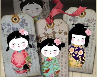 Kokeshi Doll Gift Tags, Japanese Printable (Digital Download)