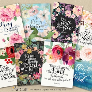 Druckbare BIBEL VERSE Schriftkunst, acht Karten in Größe 2,5 &quot;x 3,5&quot;, digitale Collage Blätter, sofortiger Download, Set Nr.1, ArtCult Designs