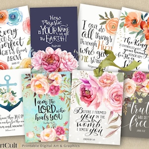 Druckbare BIBEL VERSE Schriftkunst, acht Karten in Größe 2,5 &quot;x 3,5&quot;, digitale Collage Blätter, sofortiger Download, Set Nr.10, ArtCult Designs