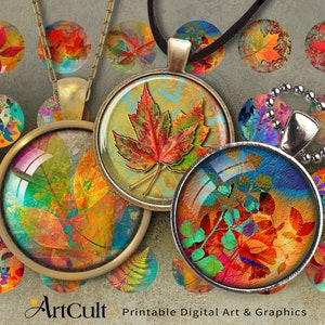 1 inch 1.2 inch 25mm, 30 mm size images Printable Download FALL LEAVES Digital Sheets for pendants, bezel findings, magnets etc. ArtCult image 1