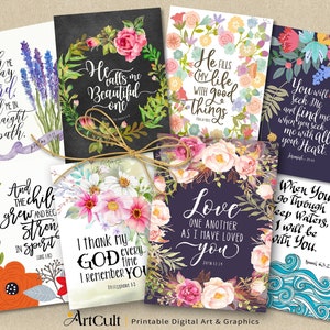Druckbare BIBEL VERSE Schriftkunst, acht Karten in Größe 2,5 &quot;x 3,5&quot;, digitale Collage Blätter, sofortiger Download, Set Nr.2, ArtCult Designs