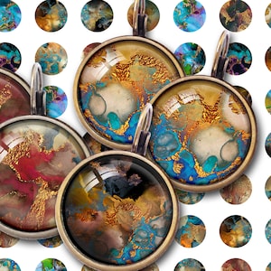 Printable 18mm, 20mm & 12mm size circle Images for earrings / pendants GOLDISH CIRCLES Collage Sheet Digital Download for cabochons, magnets