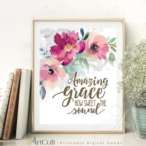 Printable Download Christian Hymn artwork &quot;AMAZING GRACE how sweet the sound&quot; religious art for home and office wall decor, ArtCult designs