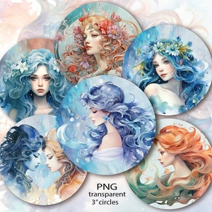Druckbare 3 ”Kreise, digitaler Download für Untersetzer, PNG für Sublimation, Papiergewichte, tragbare Spiegel, Magnete, ETERNAL BEAUTY ArtCult