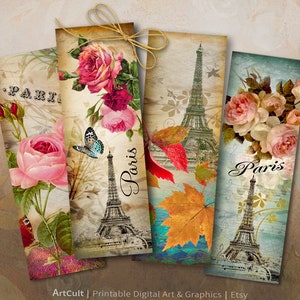 Printable Bookmarks Instant Digital Download PARIS for gift tags, jewelry holders, scrapbooking, sublimation PNG JPG formats. By ArtCult image 1