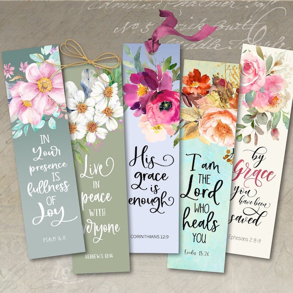 Printable Bible Verses Bookmarks, Set #4 PNG + JPG Digital Download for Sublimation, Christian Church Activities, Prayer Journals by ArtCult