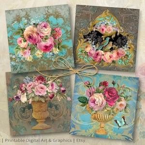 10x10 cm druckbare PNG + JPG Format digitaler Download für Untersetzer, Sublimation, Dekor, Magnete, Karten - Viktorianischer Rosengarten von ArtCult
