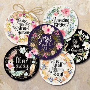 Afdrukbare 2,5 en 2 inch cirkels KLASSIEKE CHRISTELIJKE HYMNS Digitale Download Png + Jpg voor sublimatie, sleutelhangers, stickers, zakspiegels...