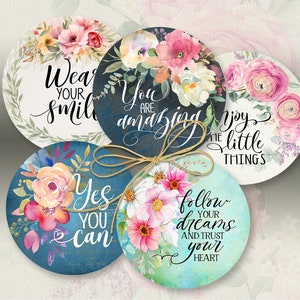 Afdrukbare 3" cirkels, digitale download voor onderzetters, PNG-sublimatie, cadeaukaartjes, draagbare spiegels, ambachten - INSPIREERENDE woorden - ArtCult Design