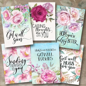 Printable GET WELL CARDS 3.5x5&quot; designs Digital Download, 8 images, hand-painted flowers, typography art, downloadable graphics By ArtCult