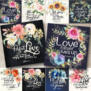 Láminas florales con versículos bíblicos, 10 x 10 cm, PNG/JPG, arte cristiano (descarga digital)