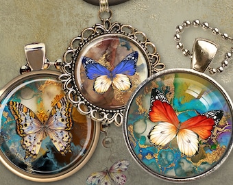Butterfly Circle Images Printable designs for Pendants, Cabochons, Magnets, Scrapbooking  (Digital Download)