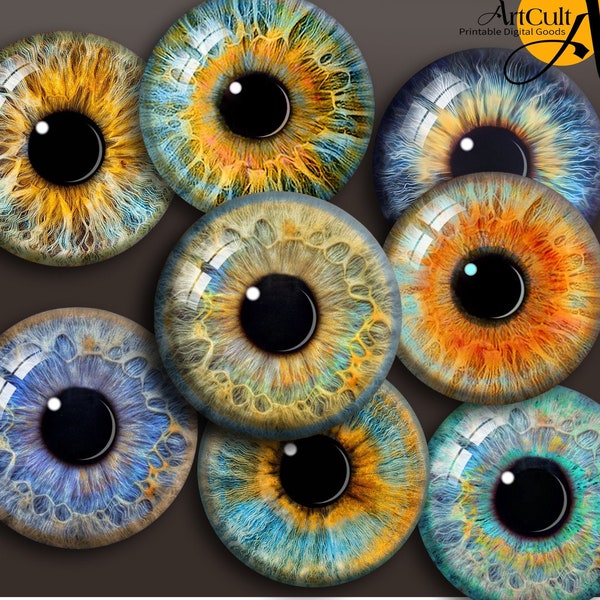 Printable 2.5" images REALISTIC EYE IRISES Twenty seven different Doll Eye Irides, Instant Digital Download for pocket mirrors, magnets etc.