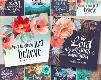 Floral Bible Verse Christian Scripture Art Prints 4x4" Coaster Decor ...