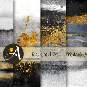 Printable Papers BLACK AND GOLD Artworks 5 Large Digital - Etsy
