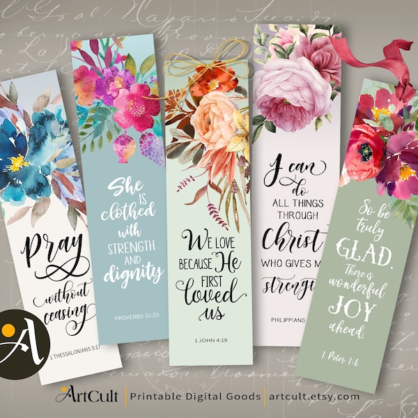 Printable Bible Verses Bookmarks, Set #3 PNG + JPG Digital Download for Sublimation, Christian Church Activities, Prayer Journals by ArtCult