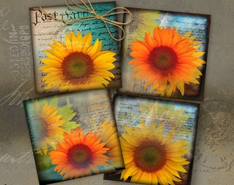 4x4 inch Printable Coasters PNG + JPG Digital Download for Sublimation, Decor, Magnets, Greeting Cards, Craft - SUNFLOWERS - ArtCult Designs