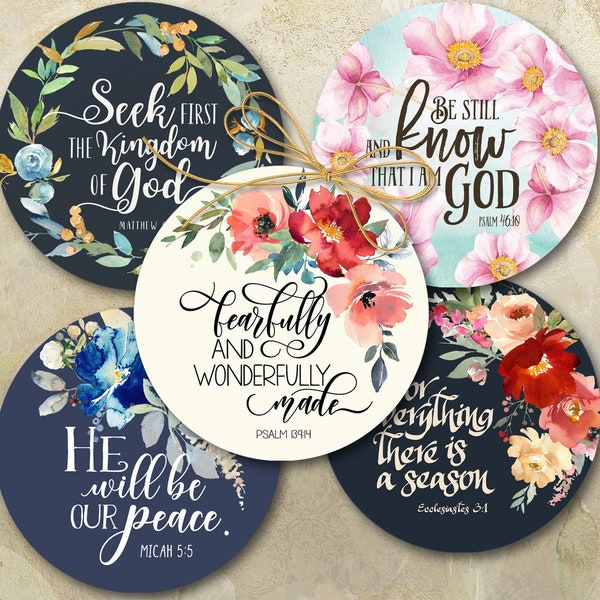 Printable 3 inch size Bible Verses circle images set #2 digital download for craft projects journaling coasters paperweights magnets PNG+JPG