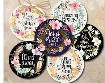 Printable 2.5 and 2 inch Circles CLASSIC CHRISTIAN HYMNS Digital Download Png + Jpg for Sublimation, Key Chains, Stickers, Pocket Mirrors...