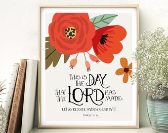 Printable artwork instant digital download Bible Verse Scripture Psalm 118:24 art print for Christian home, office decor ArtCult designs