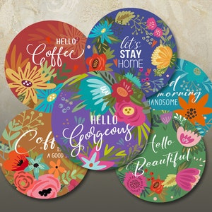 Círculos imprimibles de 3", Descarga digital para posavasos, Sublimación PNG, Pesos de papel, Espejos portátiles, Etiquetas - COTIZACIONES DE CAFÉ. Diseños ArtCult