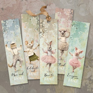 Zakładki do druku, cyfrowe pobieranie JUST DANCE Cute Animals, na prezenty, do rękodzieła, dzienników, scrapbookingu, PNG do sublimacji + Jpeg. ArtCult