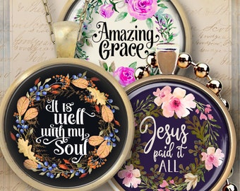 Christian Hymns Circles Printable,  1" 1.2" 1.5" Craft Pendants, Magnets (Digital Download)