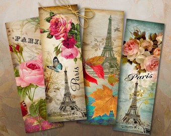Printable Bookmarks Instant Digital Download PARIS for gift tags, jewelry holders, scrapbooking, sublimation PNG + JPG formats. By ArtCult