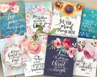 Floral Bible Verse 2.5x3.5 Cards Scripture Art Stickers (Digital Download)